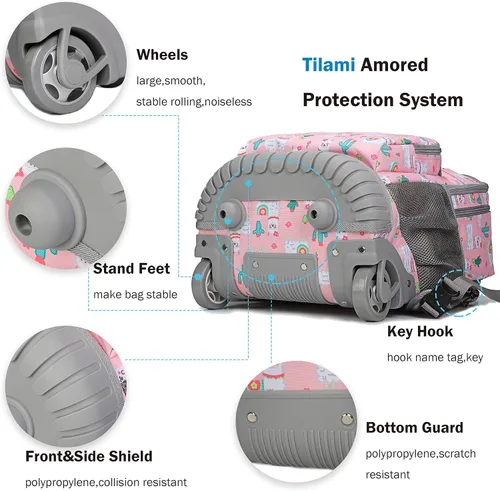 Vista 6 de Tilami Mochila con ruedas, mochila para laptop de 19 pulgadas con ruedas y lonchera