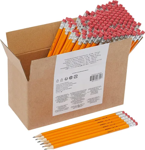 Vista 5 de Amazon Basics Lápices con cuerpo de madera #2, preafilados, caja a granel de mina HB, 150 unidades, amarillo