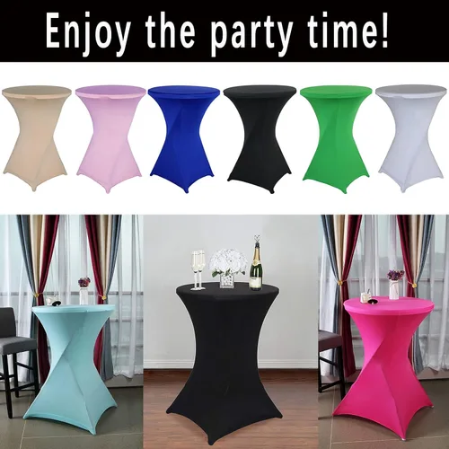 Vista 5 de Jeloris Paquete de 2 manteles redondos de elastano elástico de elastano de 32 x 43 pulgadas, color negro, para bodas, banquetes, eventos, fiestas