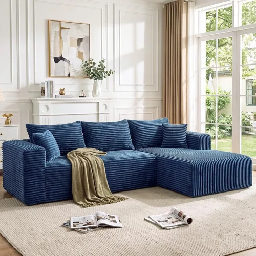 Vista 35 de Sofá modular en forma de L para sala de estar, sofá modular sin huesos con diván, sofá de pana con asiento profundo, no requiere montaje, negro