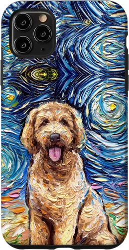 Vista 13 de Cute Goldendoodle Starry Night Doodle Dog Art by Aja Case for iPhone 17