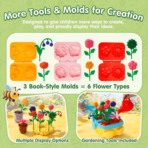 Vista 4 de Crelloci Juego de masa de color cesta de flores para niños a partir de 3