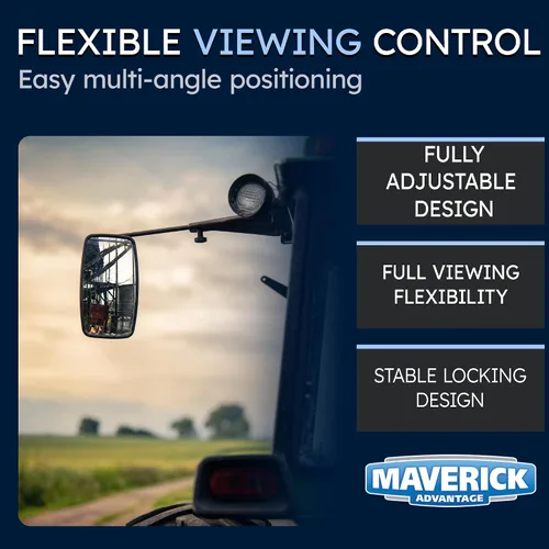 Vista 2 de Maverick Advantage Espejo retrovisor de equipo pesado con soporte de abrazadera estilo OEM, espejo convexo de punto ciego gran angular y resistente