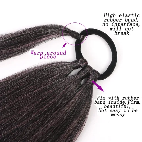 Vista 3 de Extensiones de cola de caballo, 2 piezas sintéticas con lazo para el cabello, extensiones trenzadas, cola de moño, anillo de banda de goma de 26
