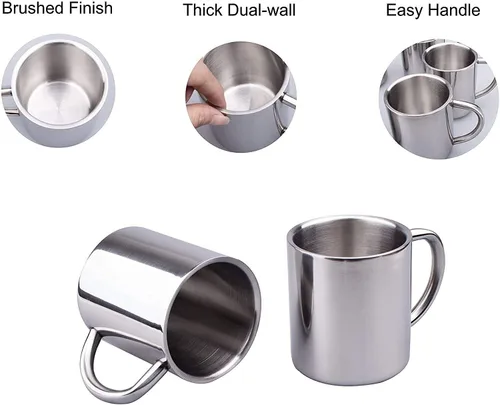 Vista 7 de IMEEA 7.5oz/7.4 fl oz tazas de té de camping tazas de té de doble pared de acero inoxidable 13.5oz/13.5 fl oz tazas de café