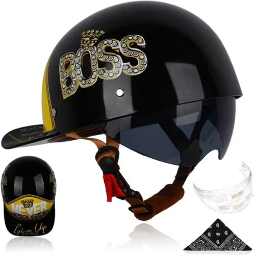 Vista 20 de Gorra de béisbol para motocicleta, 3 unidades, aprobado por DOT, estilo vintage, cara abierta, unisex, para adultos, medios cascos de doble lente