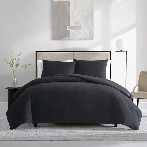 Vista 15 de Vera Wang - Juego de funda de edredón tamaño Queen, juego de ropa de cama de algodón suave con fundas a juego, cierre de botón, elementos esenciales