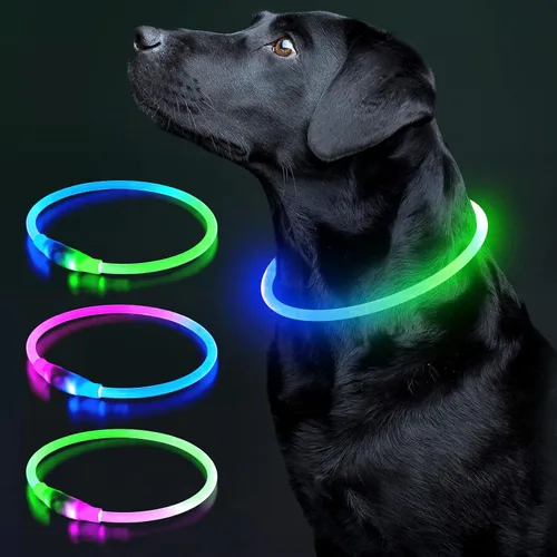 Vista 8 de Colaseeme Collar de perro con luz LED, 1 unidad recargable por USB, TPU brillante, luz de seguridad para perros pequeños, medianos y grandes, no Azul