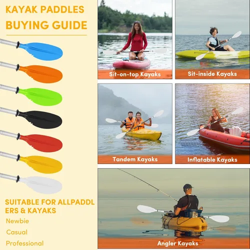 Vista 43 de Remo de kayak, 88 pulgadas, 4 piezas de remos para kayak, flotador de eje de aleación de aluminio resistente, ligero, desmontable, ajustable