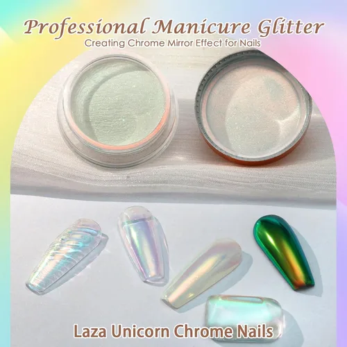 Vista 11 de Laza Polvo de uñas de cromo unicornio esmaltado dona uñas pigmento