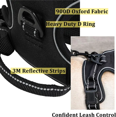 Vista 2 de Coohom Arnés sin tirones para perro, con asa y dos accesorios para correa, arnés ajustable para mascotas al aire libre con material Oxford