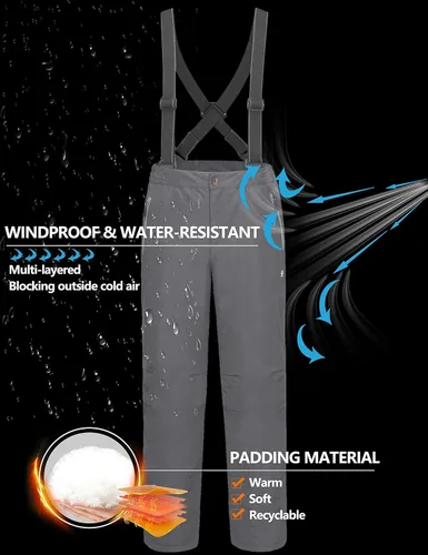 Vista 6 de Little Donkey Andy Baberos de esquí para hombre, pantalones de nieve aislados, resistentes al agua, pantalones de snowboard para invierno