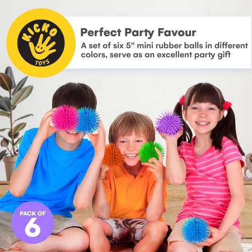 Vista 2 de Kicko Pelotas infladas, colores surtidos, bolas puntiagudas para niños, juego sensorial, alivio del estrés, 5.5 pulgadas, paquete de 6