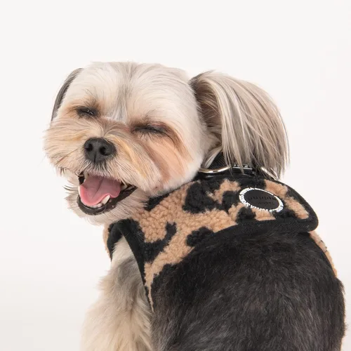 Vista 4 de Puppia Serval - Arnés tipo chaleco para perro, diseño cálido de leopardo de invierno para perros pequeños y medianos, beige, talla S