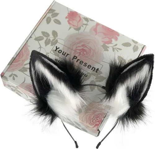 Vista 2 de Anbiliwobo Diadema de orejas de gato de zorro lobo para Halloween Cosplay