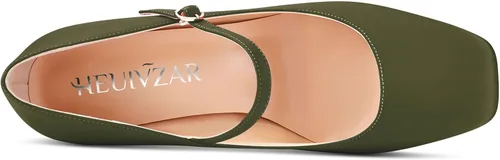 Vista 4 de HEUIVZAR Zapatos Mary Jane para mujer, tacón medio, grueso, tacón medio, sin cordones, para boda, satén, 3 pulgadas
