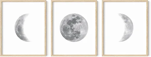 Vista 15 de HAUS AND HUES Arte de pared de fases lunares para dormitorio, juego de 3 impresiones de fase lunar, obras de arte de etapas de la luna, decoración