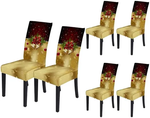 Vista 11 de XMNTG Juego de 6 fundas elásticas para sillas de comedor de Navidad, fundas para sillas Parsons, campanas de lazo, estampadas, extraíbles