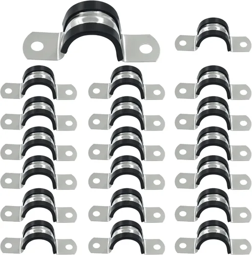 Vista 5 de 20 abrazaderas acolchadas de goma de acero inoxidable 304 de 25/32 pulgadas, correa de tubo en U de 0.787 pulgadas para instalación de tubos
