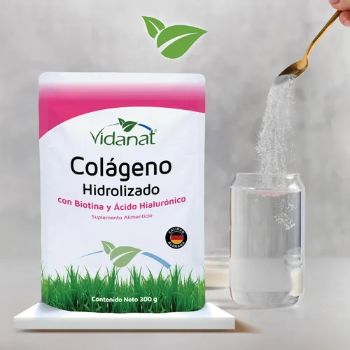 Vista 4 de Vidanat Péptidos de colágeno puro hidrolizado con biotina y ácido hialurónico – Apoya la salud de la piel, el cabello, las uñas y las articulaciones