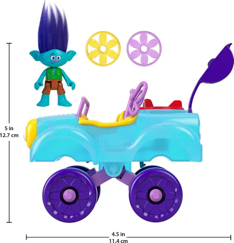 Vista 5 de Fisher-Price Imaginext DreamWorks Trolls Toys Branch's Buggy, Push Along Car & Figure Playset para juegos de simulación para niños a partir de 3 años