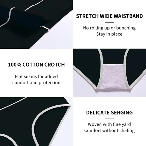 Vista 3 de Migbean Ropa interior de algodón para mujer, de cintura alta, calzones elásticos, paquete múltiple