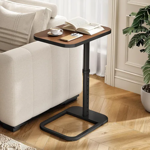 Vista 17 de Kitstorack - Bandeja/mesa de TV, altura ajustable y esquinas metálicas redondeadas, mesa para aperitivos para sofá, cama, silla, sala de estar, mesa