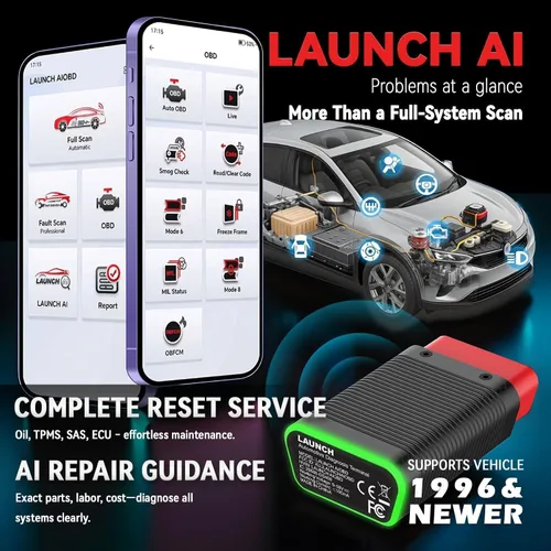 Vista 3 de LAUNCH AIOBD Bluetooth OBD2 escáner - Diagnóstico completo del sistema, IA explica fallas simplemente, estimaciones de piezas/mano de obra/costos