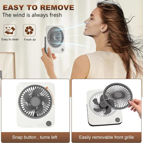 Vista 6 de Ventilador de viaje recargable, ventilador personal ultra delgado y silencioso para crucero de 4 velocidades, plegado en 180°, refrigeración