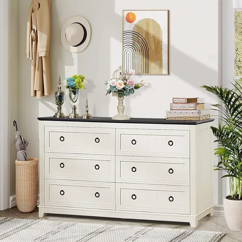 Vista 6 de Joaxswe Cómoda de 6 cajones para dormitorio, cómoda de madera de 54 Blanco