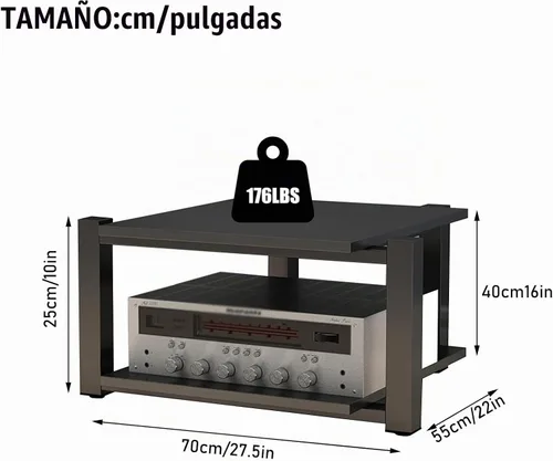 Vista 2 de Av - Estante de audio resistente, soporte para reproductor multimedia con estantes de madera, gabinete de equipo estéreo de CD negro, adecuado
