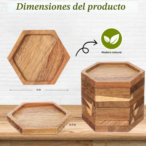 Vista 2 de Zhehao 16 posavasos de madera de acacia de 4 pulgadas a granel, hexagonal