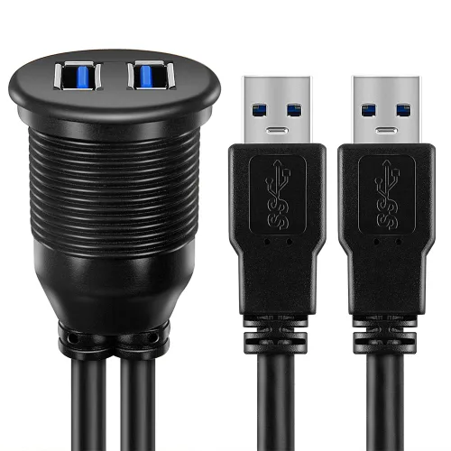 Vista 7 de Cable de extensión USB 3.0 de 2 puertos, montaje empotrado, adaptador de panel de tablero de instrumentos para automóvil, camión, barco