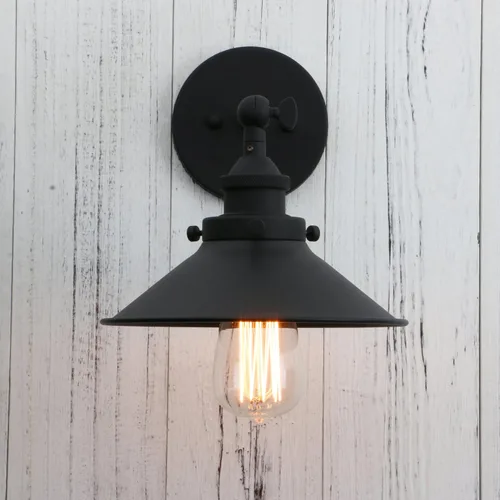 Vista 3 de Permo - Iluminación clásica industrial de metal, candelero de pared, lámpara de pared ajustable de 180 grados. Negro