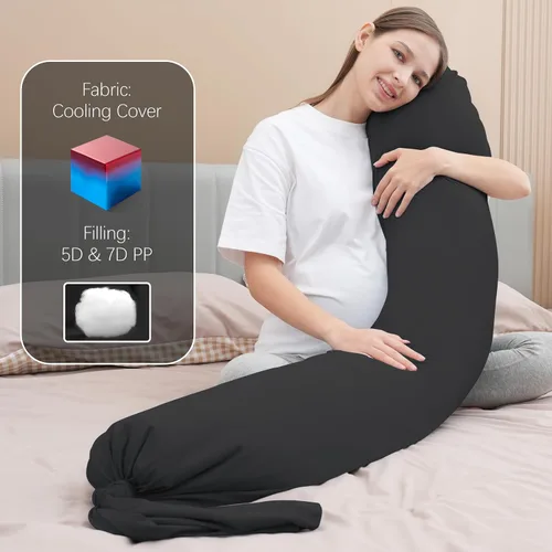 Vista 4 de MOON PARK - Almohada de embarazo con funda de enfriamiento increíblemente suave y lisa en forma de I, almohada de maternidad de cuerpo completo