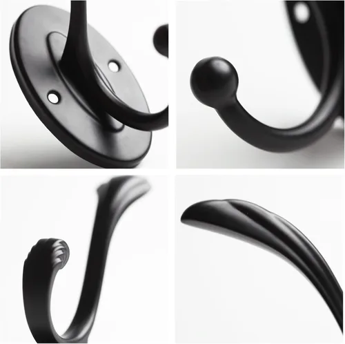 Vista 6 de 5 ganchos negros para abrigos montados en la pared, ganchos de pared negros mate con tornillos, ganchos de metal negro mate para toallas para baños
