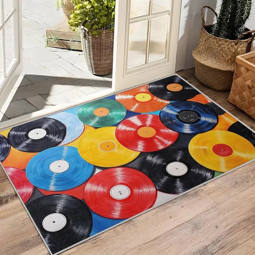 Vista 4 de Alfombra lavable a máquina para entrada de 2 x 3 pulgadas, diseño retro de música colorida, tapete antideslizante y no desprende para zonas de alto