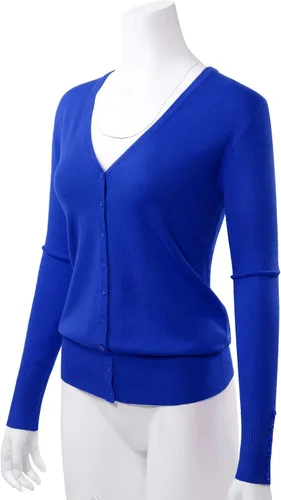 Vista 3 de Allsense Suéter de manga larga para mujer, ligero, con botones, suave, de punto sólido con cuello en V