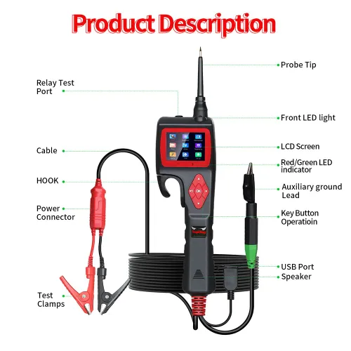 Vista 7 de Kit de sonda de circuito de potencia P200, probador de circuito automotriz de 9-30V, buscador de disyuntores, multímetro/componente