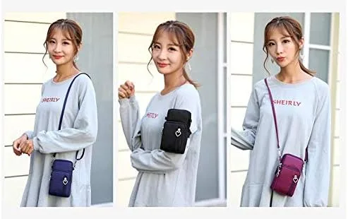 Vista 4 de Bolso de nailon para teléfono celular para mujer, bolso tipo cartera con bolsillo para tarjetas