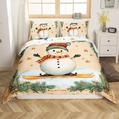 Vista 43 de Juego de funda de edredón con diseño de ciervo de cabaña, tamaño twin, juego de ropa de cama rústica de tablón de madera de árbol de Navidad