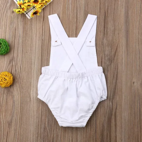 Vista 4 de Mubineo Overol básico liso para bebé, recién nacido, de lino, pantalones cortos
