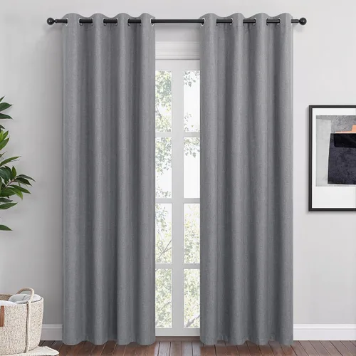 Vista 12 de Cortinas opacas cortas de lino pequeñas de 54 pulgadas de largo, juego de 2 paneles para dormitorio, sala de estar, con ojales, 100% opacas de lino