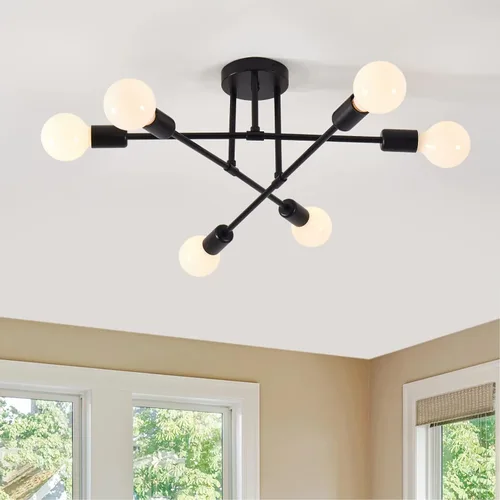 Vista 8 de Lámpara de Techo de Montaje Semiempotrado, Lámpara de Techo Moderna Sputnik de 6 Luces con Base de Bombilla E26, Accesorios de Iluminación de Techo