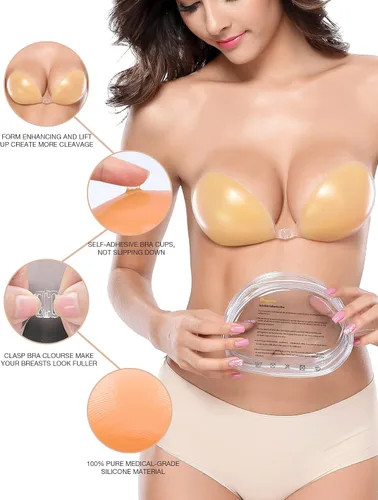 Vista 3 de Wingslove - Brasier adhesivo de realce, reutilizable, sin tirantes, autoadhesivo, invisible, para vestido sin espalda