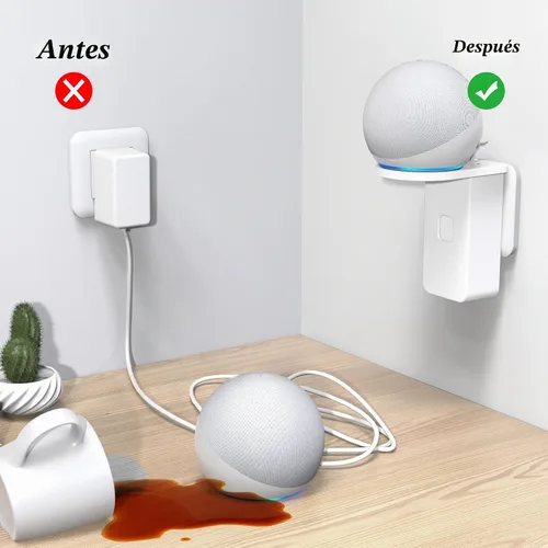 Vista 3 de PlusAcc Soporte de pared para Dot 5ª generación y Dot 4ª generación y Nest Mini, color blanco No requiere perforación, soporte de salida que
