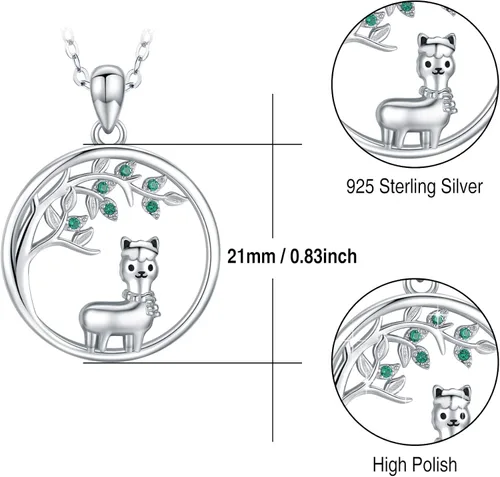 Vista 5 de JUSTKIDSTOY Collar con colgante de árbol de la vida, diseño de mariquitaunicorniolama, plata de ley 925, joyería de animales lindos regalos