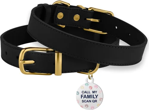 Vista 5 de BRONZEDOG Collar de cuero para perro con etiqueta de identificación QR, collares básicos para mascotas pequeños mini, gatos, cachorros