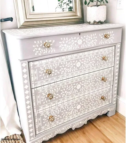 Vista 3 de Plantilla de incrustaciones indias – Diseños de incrustaciones de hueso para muebles – Plantilla reutilizable para decoración del hogar
