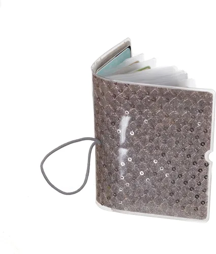 Vista 5 de Soporte para tarjetas de crédito para mujeres, soporte para cupones de tarjetas de fidelidad y organizador con 32 ranuras para tarjetas, lentejuelas